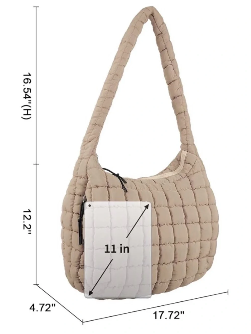 Puffer Quilted Shoulder Bag in Taupe Satin